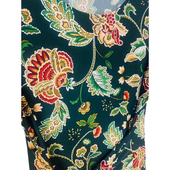 NWT R&K Floral Midi Dress Tie Belt Women’s Sz Large 3/4 Sleeve Green - Picture 8 of 10